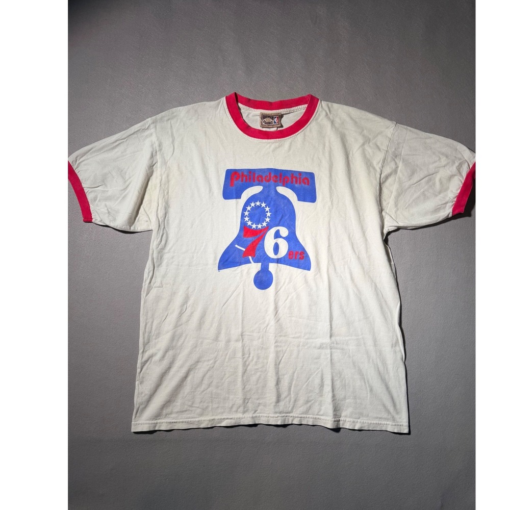 Vintage Hardwood Classics Philadelphia 76ers T-Shirt Mens XL White Ringer NBA